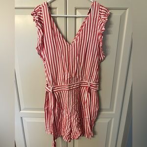 EUC Loft Cherry Stripe Romper